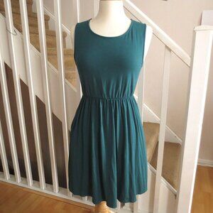 Green Cotton Rayon Jersey Sleeveless Tank Strappy Skater Dress with Pockets